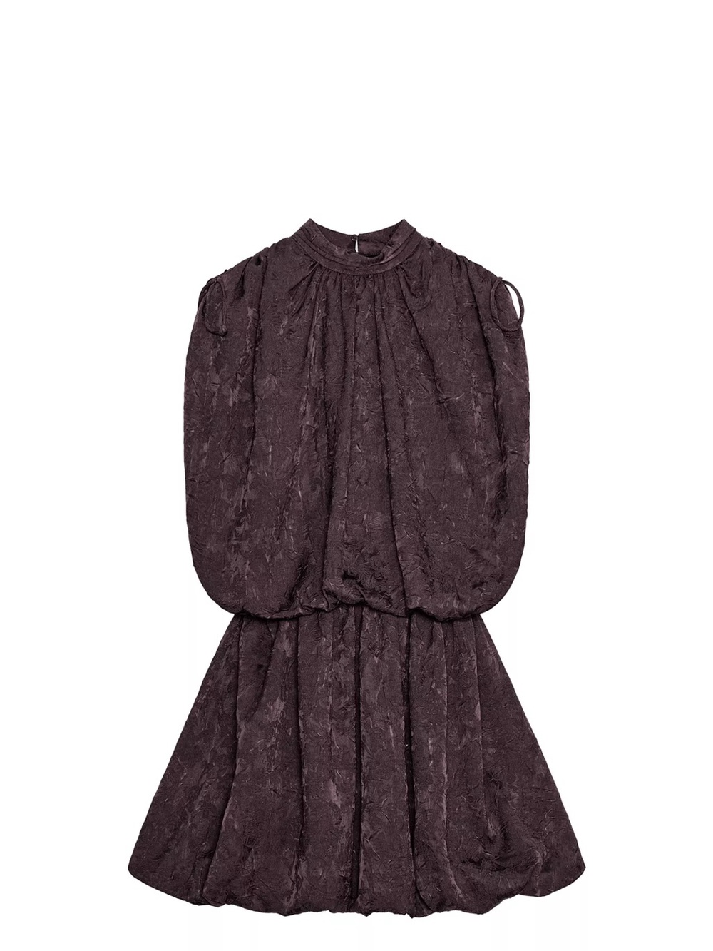 Zara Plum Textured High-Neck Bubble Mini Dress